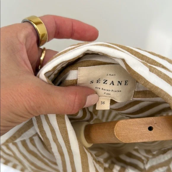 Sezane Brown and White Striped Button Down Shirt - Picture 2 of 6